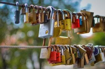 Romantic Love Locks on the Butcher's Bridge in Old Ljubljana